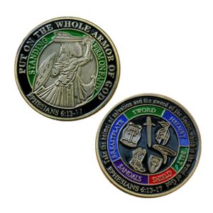 put on the whole armor of god ephe 6:13-17 enamel 3d challenge coin collector's medallion