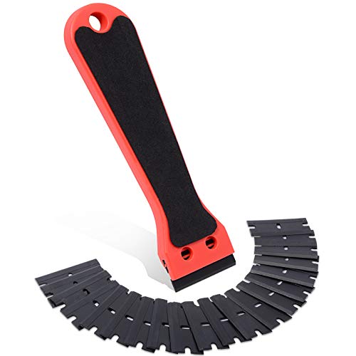 FOSHIO 6 Inch Plastic Scraper with 20 PCS Plastic Razor Blades, Scraper Tool for Sticker, Gasket, Label Remover (Red)