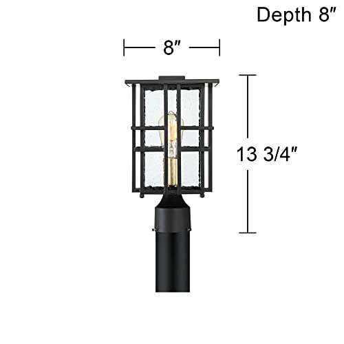 Possini Euro Design Arley Modern Outdoor Post Light Fixture Black Geometric Frame 13 3/4" Seedy Glass for Exterior Barn Deck House Porch Yard Patio Outside Garage Front Door Garden Home Roof Lawn