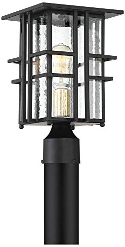 Possini Euro Design Arley Modern Outdoor Post Light Fixture Black Geometric Frame 13 3/4" Seedy Glass for Exterior Barn Deck House Porch Yard Patio Outside Garage Front Door Garden Home Roof Lawn