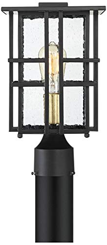 Possini Euro Design Arley Modern Outdoor Post Light Fixture Black Geometric Frame 13 3/4" Seedy Glass for Exterior Barn Deck House Porch Yard Patio Outside Garage Front Door Garden Home Roof Lawn