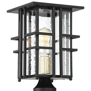 Possini Euro Design Arley Modern Outdoor Post Light Fixture Black Geometric Frame 13 3/4" Seedy Glass for Exterior Barn Deck House Porch Yard Patio Outside Garage Front Door Garden Home Roof Lawn