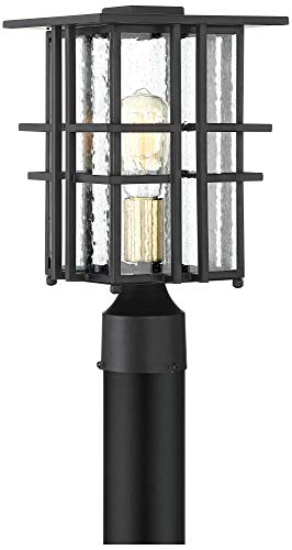 Possini Euro Design Arley Modern Outdoor Post Light Fixture Black Geometric Frame 13 3/4" Seedy Glass for Exterior Barn Deck House Porch Yard Patio Outside Garage Front Door Garden Home Roof Lawn