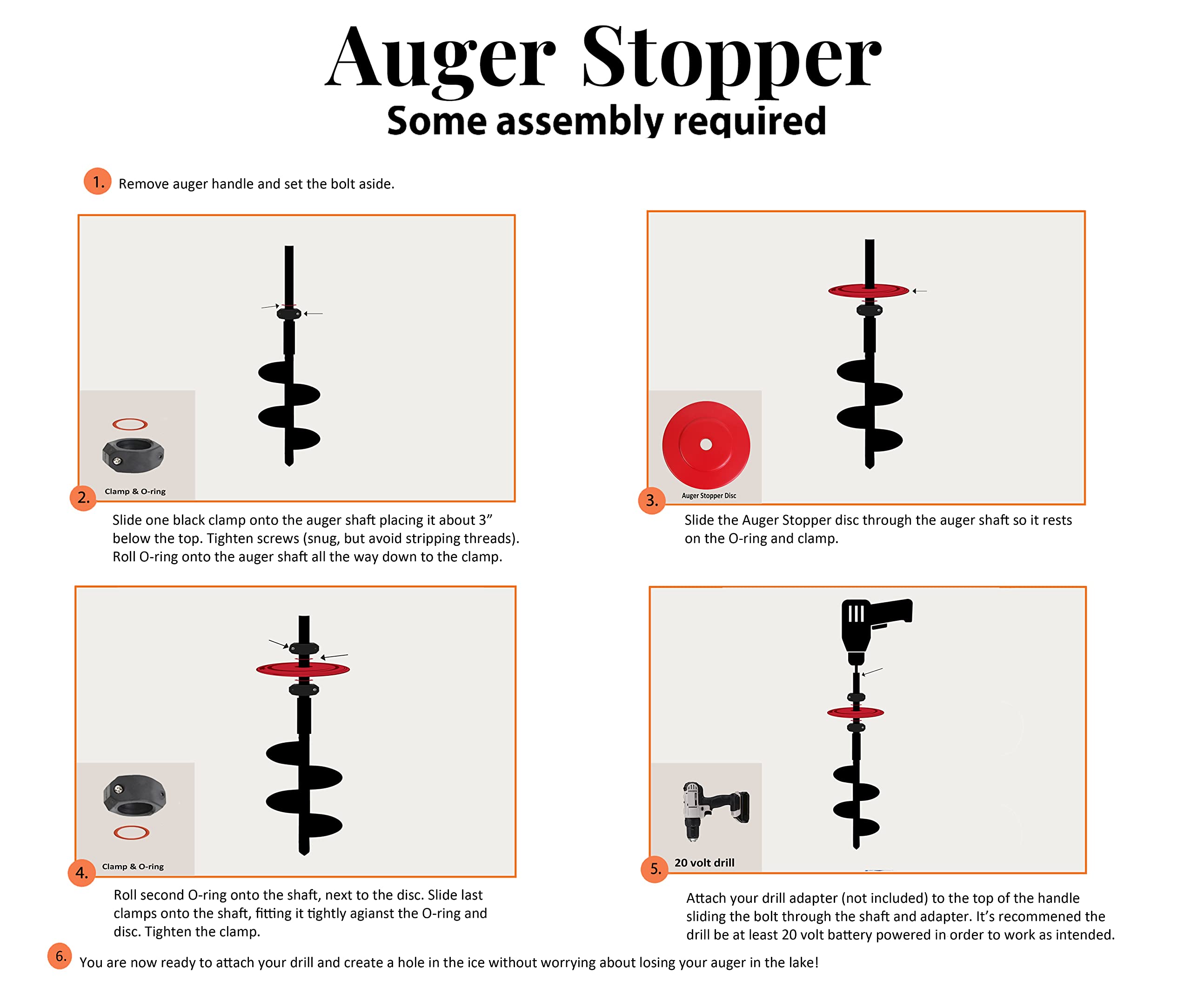 Ice Fishing Auger Stopper Disc- Prevent Auger Blade from Slipping Beneath The Ice- for use with Cordless 20volt Lithium Battery Powered Drills (9", Auger Stopper Disc)