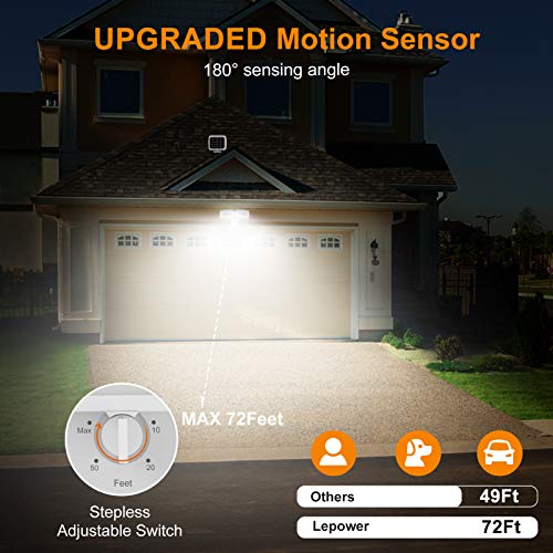 LEPOWER 1000LM Solar Security Lights, Solar Motion Sensor Light Outdoor with 2 Adjustable Head, 5500K White Light, IP65 Waterproof Solar Flood Lights Outdoor for Garage, Yard, Patio(White)