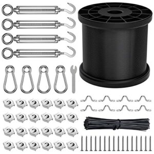 fil-fresh string light hanging kit, 200ft stainless steel cable, guide wire for outdoor string lights, patio lights, enough hooks and screws, easy to install