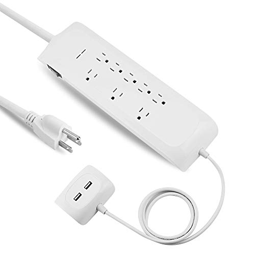 8 Outlet Surge Protector Power Strip with2 USB Charging Ports (2.4A), 6 + 4 FT Extension Cord with Straight Plug, 2400 Joules Overload Portection,Wall Mountable, ETL Listed, White