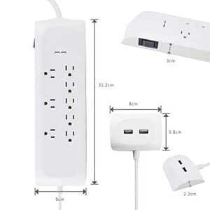 8 Outlet Surge Protector Power Strip with2 USB Charging Ports (2.4A), 6 + 4 FT Extension Cord with Straight Plug, 2400 Joules Overload Portection,Wall Mountable, ETL Listed, White