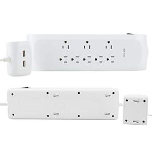 8 Outlet Surge Protector Power Strip with2 USB Charging Ports (2.4A), 6 + 4 FT Extension Cord with Straight Plug, 2400 Joules Overload Portection,Wall Mountable, ETL Listed, White