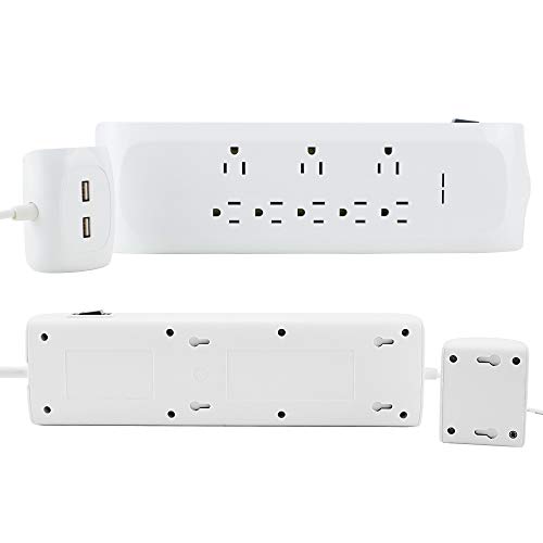 8 Outlet Surge Protector Power Strip with2 USB Charging Ports (2.4A), 6 + 4 FT Extension Cord with Straight Plug, 2400 Joules Overload Portection,Wall Mountable, ETL Listed, White