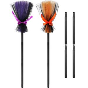 2 pieces halloween witch broom kids cosplay broom prop plastic broom props for halloween party costume accessories, orange and purple