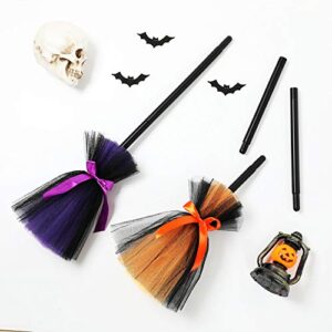 2 Pieces Halloween Witch Broom Kids Cosplay Broom Prop Plastic Broom Props for Halloween Party Costume Accessories, Orange and Purple
