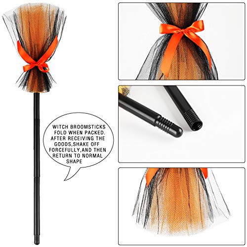 2 Pieces Halloween Witch Broom Kids Cosplay Broom Prop Plastic Broom Props for Halloween Party Costume Accessories, Orange and Purple