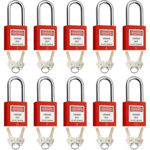 safby lockout tagout locks, safety padlock, keyed differently loto safety padlocks for lock out tag out kits station (red 1-10)