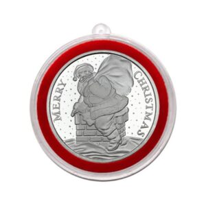 2023 - merry christmas santa down the chimney 1oz silver medallion in ornament holder collection seller uncirculated