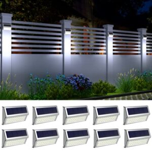 roshwey solar outdoor lights, 10 pack solar fence lights with 30led waterproof backyard lighting stainless steel lamp for deck courtyard patio pool