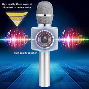 BONAOK Wireless Bluetooth Karaoke Microphone,3-in-1 Portable Handheld Mic Speaker for All Smartphones,Gifts for Kids Adults All Age Q37(Silver)