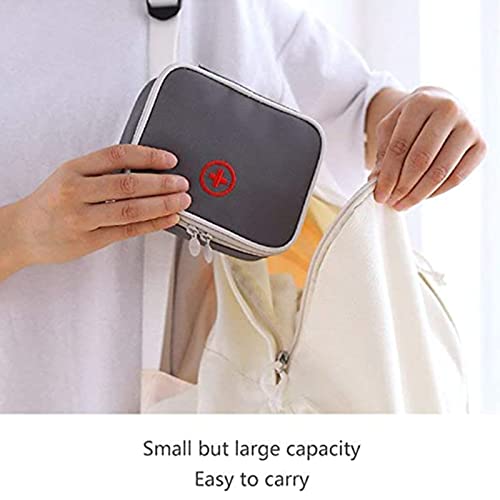 Linsiter Portable Empty First Aid Bag Small Size, Mini Travel Medicine Pouch Double Zippers Handy Pills Pocket for Travel Home (Gray)