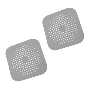 square drain cover for shower 5.7-inch tpr drain hair catcher flat silicone plug for bathroom and kitchen filter shower drain protection flat strainer stopper with suction cups 2 pack (grey)