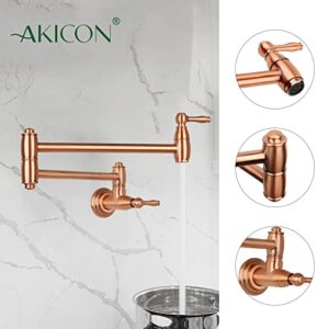 Copper Pot Filler Kitchen Faucet, Wall Mounted Stretchable Double Joint Swing Arm - Five Years Warranty