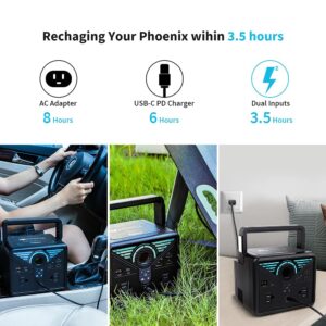 Renogy Solar Generator Phoenix 300 Portable Power Station, 337Wh CPAP Outdoor Backup Lithium Battery Charger with 2 AC Outlets, 18W USB-A 60W Quick Charge Type-C Port for Home, Camping, Emergency