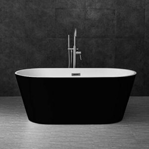 woodbridge b-1814 59" acrylic freestanding bathtub contemporary soaking tub with brushed nickel overflow and drain bta1814-b,black