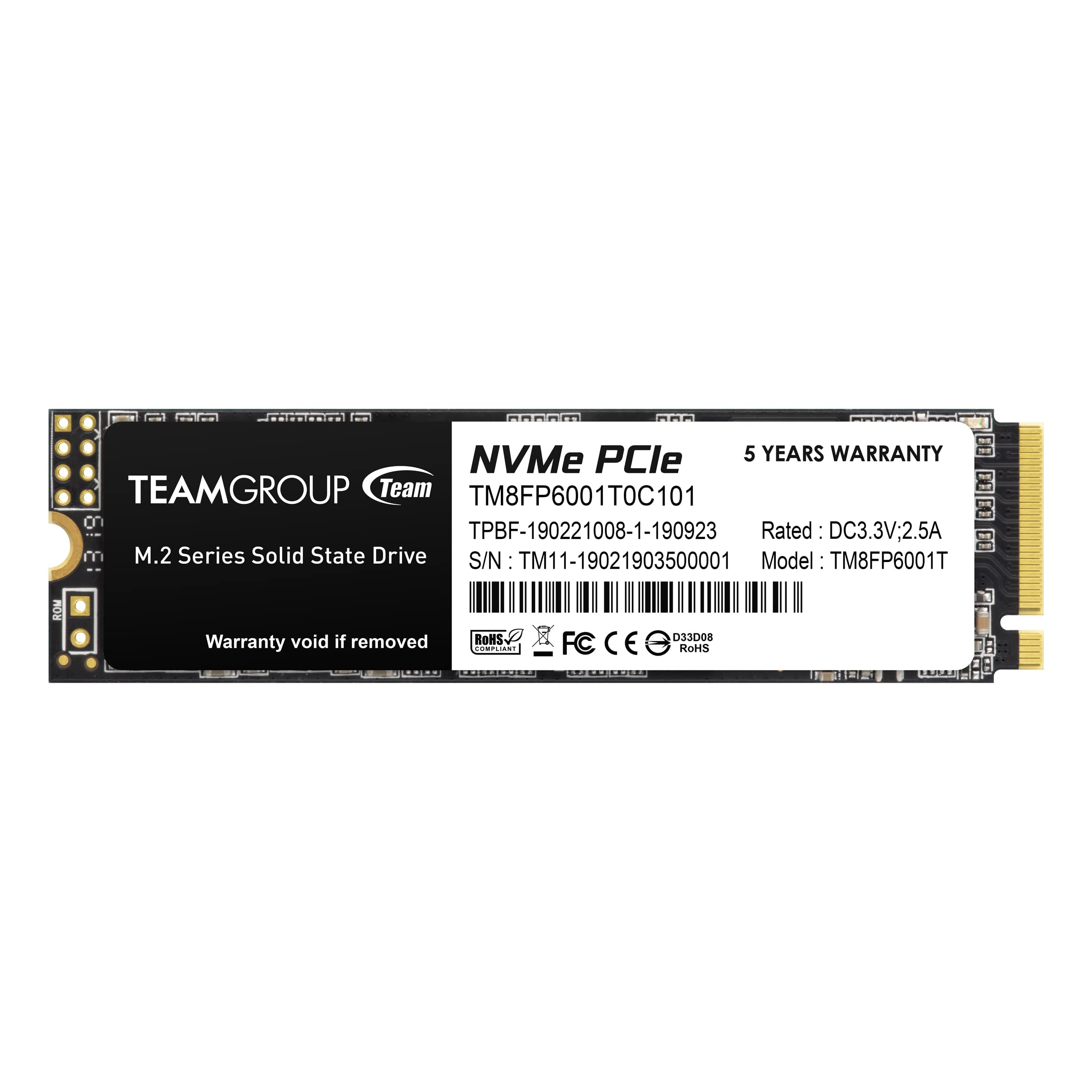 TEAMGROUP MP33 1TB SLC Cache 3D NAND TLC NVMe 1.3 PCIe Gen3x4 M.2 2280 Internal Solid State Drive SSD (Read/Write Speed up to 1,800/1,500 MB/s) Compatible with Laptop & PC Desktop TM8FP6001T0C101