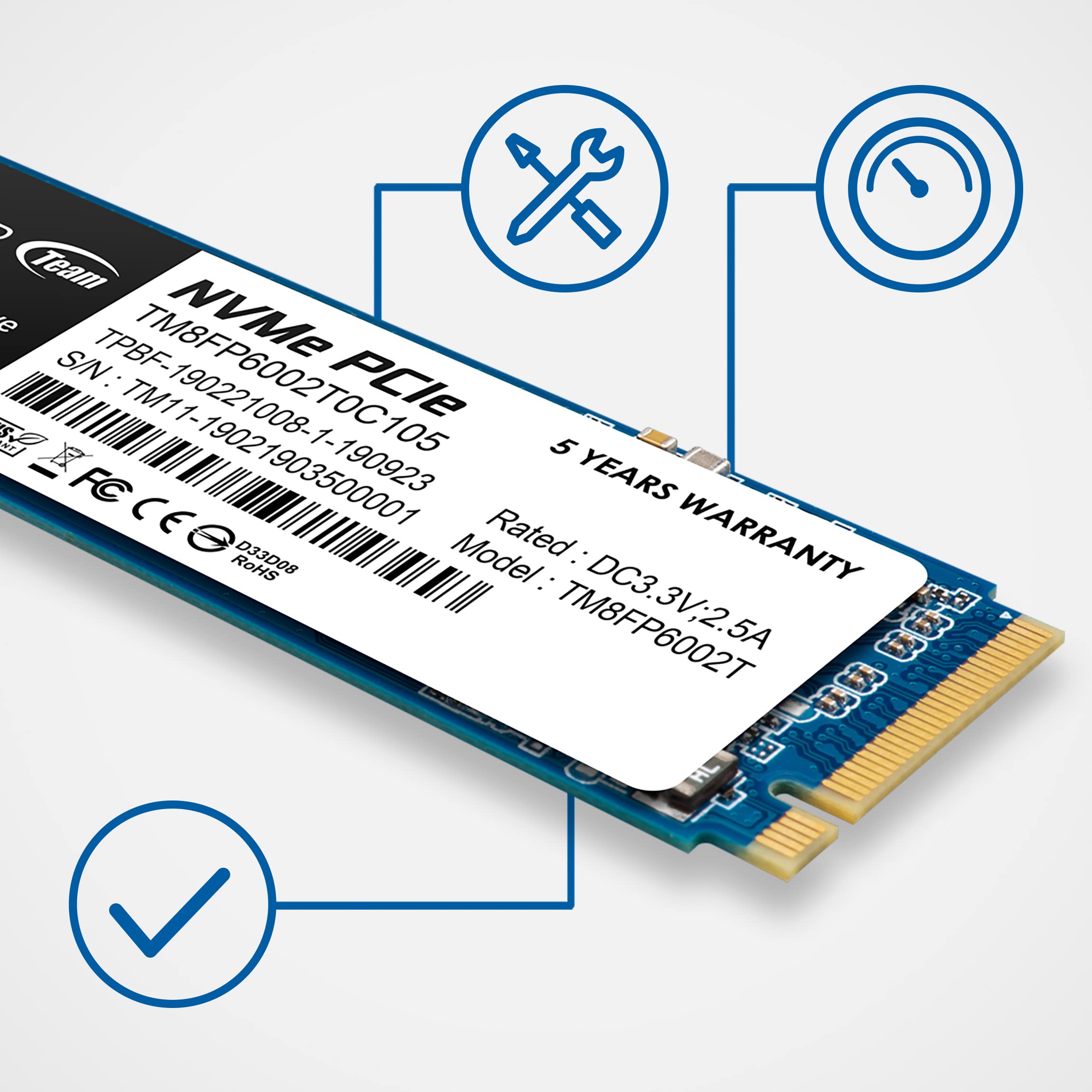 TEAMGROUP MP33 1TB SLC Cache 3D NAND TLC NVMe 1.3 PCIe Gen3x4 M.2 2280 Internal Solid State Drive SSD (Read/Write Speed up to 1,800/1,500 MB/s) Compatible with Laptop & PC Desktop TM8FP6001T0C101