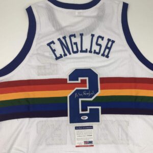 Autographed/Signed Alex English Denver White Basketball Jersey PSA/DNA COA