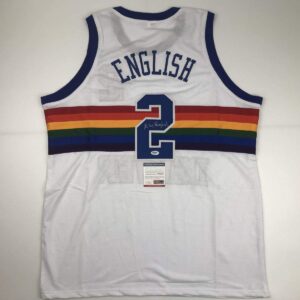 Autographed/Signed Alex English Denver White Basketball Jersey PSA/DNA COA