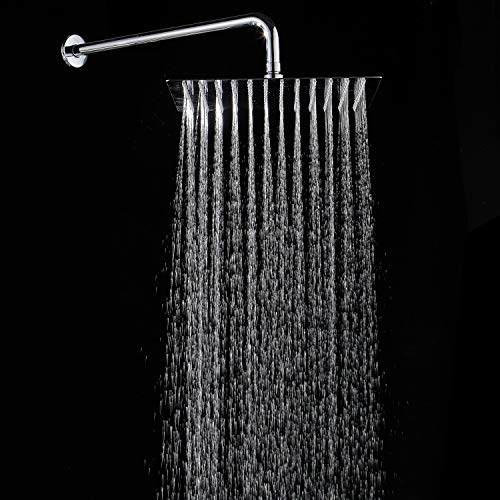 RODDEX Square Rain Shower Head, High Pressure Rainfall Showerhead, Large Fixed Stainless Steel Polished Chrome Shower Rain, 12 Inch Rainhead + 15 Inch Extension Arm