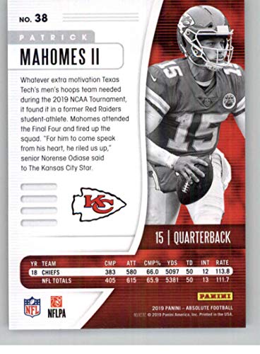 2019 Absolute #38 Patrick Mahomes II Kansas City Chiefs NFL Football Trading Card