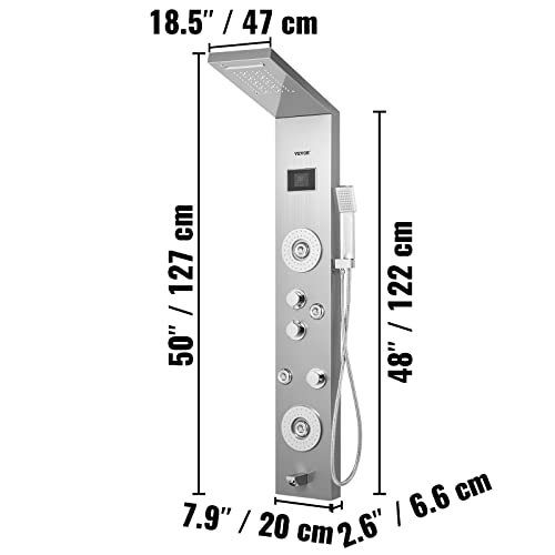 Happybuy 6 in 1 LED Shower Panel Tower System Rainfall and Mist Head Rain Massage Stainless Steel Shower Fixtures with Adjustable Body Jets