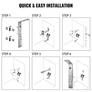 Happybuy 6 in 1 LED Shower Panel Tower System Rainfall and Mist Head Rain Massage Stainless Steel Shower Fixtures with Adjustable Body Jets