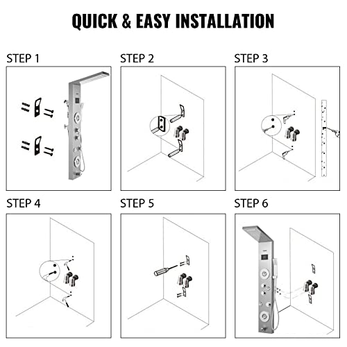 Happybuy 6 in 1 LED Shower Panel Tower System Rainfall and Mist Head Rain Massage Stainless Steel Shower Fixtures with Adjustable Body Jets