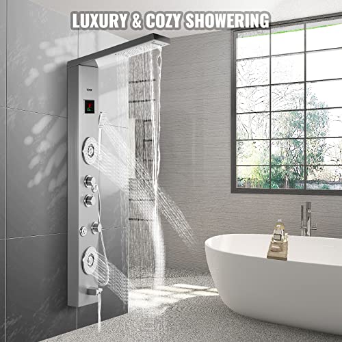 Happybuy 6 in 1 LED Shower Panel Tower System Rainfall and Mist Head Rain Massage Stainless Steel Shower Fixtures with Adjustable Body Jets