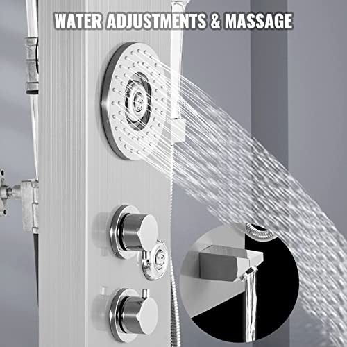 Happybuy 6 in 1 LED Shower Panel Tower System Rainfall and Mist Head Rain Massage Stainless Steel Shower Fixtures with Adjustable Body Jets