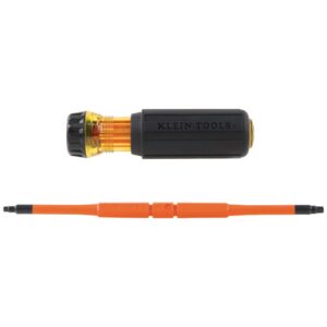 Klein Tools 32287 Insulated Screwdriver, 2-in-1 Screwdriver Set with Flip Blade, #1 and #2 Square Tips, Double-Ended Blades
