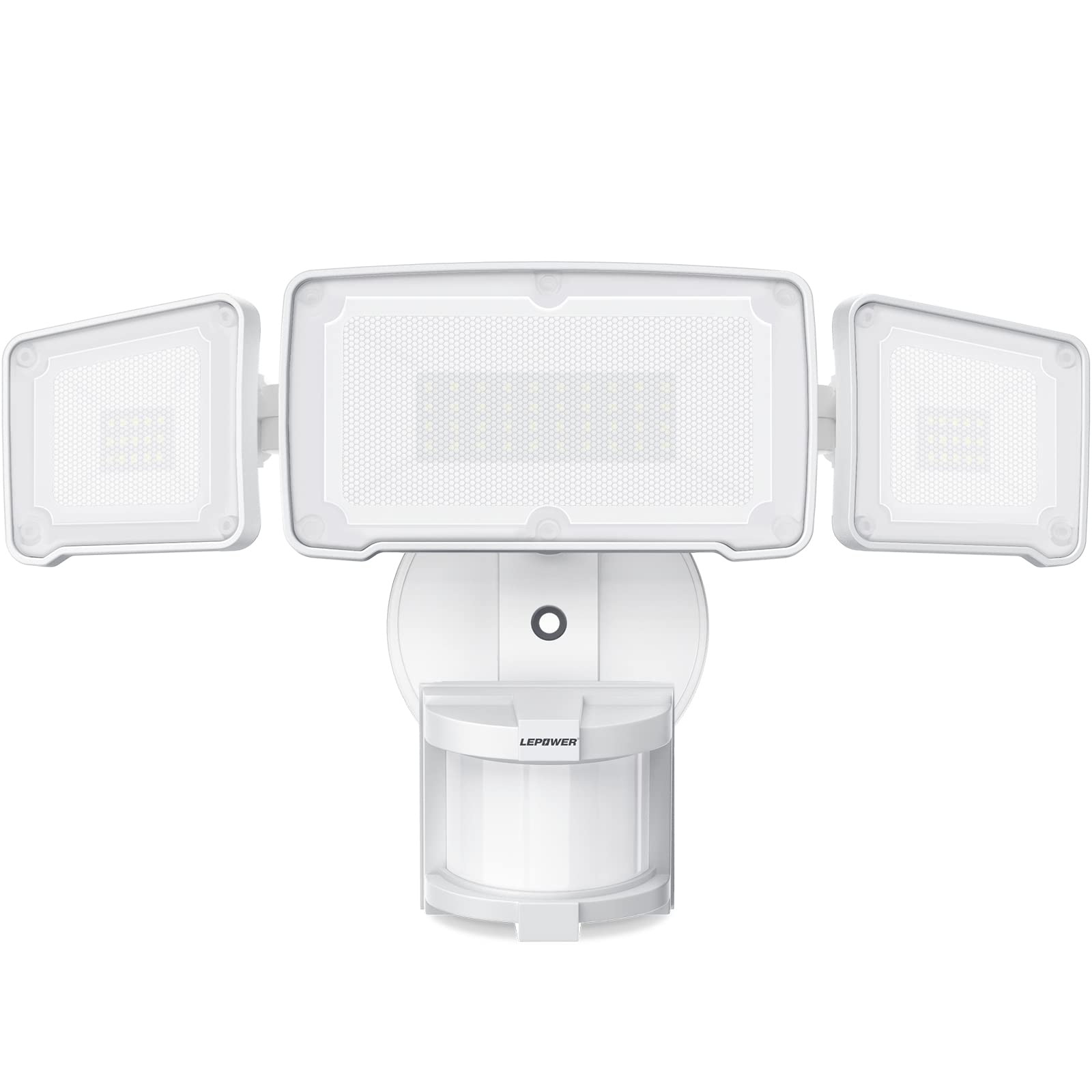 LEPOWER LED Security Lights Motion Sensor Light Outdoor, 38W 4200LM Light, 5500K, IP65 Waterproof, 3 Head Detected Flood for Garage, Yard, Porch (White)