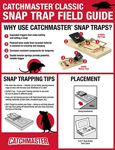 Instant Kill Mouse Snap Traps by Catchmaster - 12 Count, Ready for Use Indoors & Outdoors. Wood Double-Tension Springs Weather-Resistant Corrosion-Resistant Disposable Poison-Free Non-Toxic