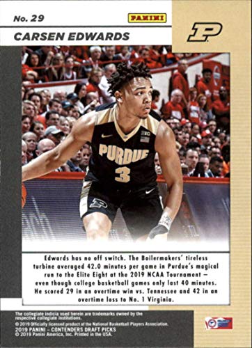 2019-20 Contenders Draft Picks Game Day Ticket #29 Carsen Edwards Purdue Boilermakers Official Panini NCAA Collegiate Basketball Card (any streak on scan is NOT on the card)