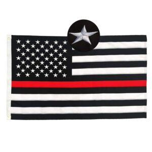 thin red line american flag, embroidered stars and sewn stripes - black red and white american flag honoring firefighters and emts