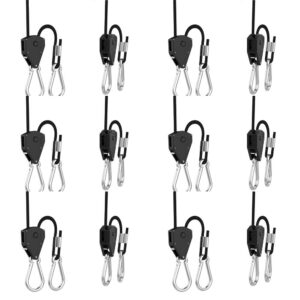 6 pairs 1/8 inch adjustable heavy duty rope hanger - reinforced metal internal gears ratchets foe growing light fixtures, loose-proof design, 8-ft long & 150lbs weight capacity