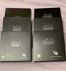 2012 s -2013-2014-2016-2017-2018 limited editions 8-piece silver proof sets including proof silver eagles $1 us mint choice dcam with original packaging, sleeve and coa - total of 6 sets