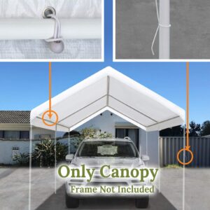 BenefitUSA Canopy ONLY 10'x20' Carport Replacement Canopy Outdoor Tent Garage Top Tarp Shelter Cover w Ball Bungees (White)