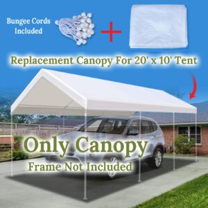 BenefitUSA Canopy ONLY 10'x20' Carport Replacement Canopy Outdoor Tent Garage Top Tarp Shelter Cover w Ball Bungees (White)