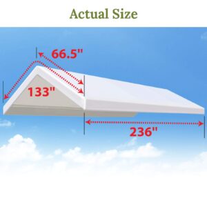 BenefitUSA Canopy ONLY 10'x20' Carport Replacement Canopy Outdoor Tent Garage Top Tarp Shelter Cover w Ball Bungees (White)