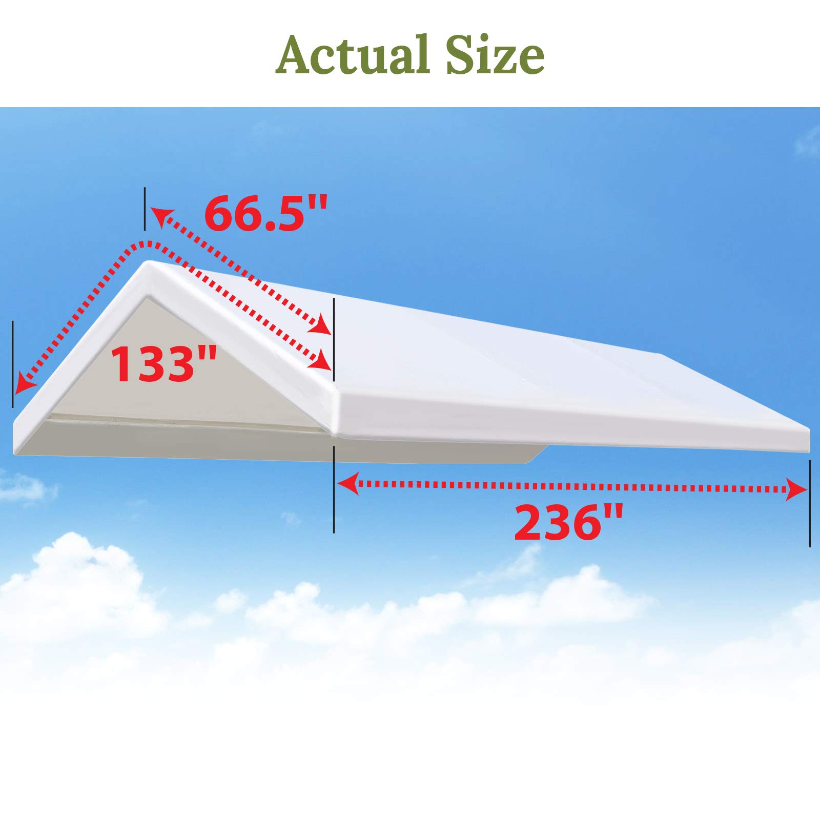 BenefitUSA Canopy ONLY 10'x20' Carport Replacement Canopy Outdoor Tent Garage Top Tarp Shelter Cover w Ball Bungees (White)