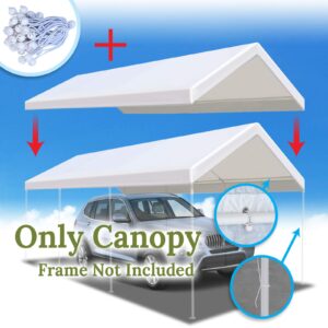 BenefitUSA Canopy ONLY 10'x20' Carport Replacement Canopy Outdoor Tent Garage Top Tarp Shelter Cover w Ball Bungees (White)