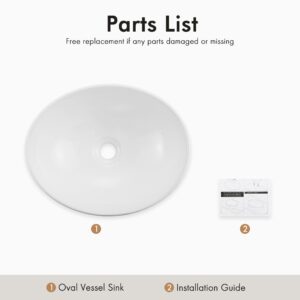 KES Bathroom Vessel Sink, Bowl Sink White Vessel Sink Oval Bathroom Sink 16" x 13" Countertop Modern Egg Shape Above Counter Bathroom Vanity Sink Bowl, BVS124